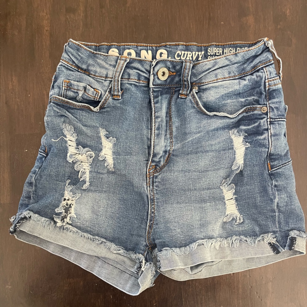 High Rise Distressed Jean Shorts - 3